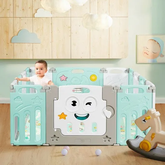 14-Panel Foldable Baby Playpen Kids Activity Centre-Green