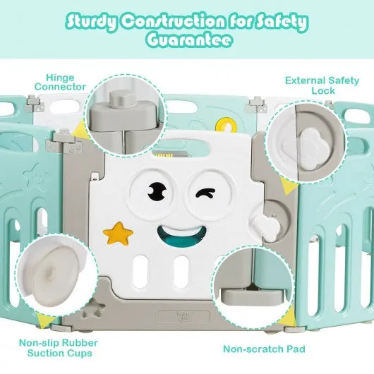 14-Panel Foldable Baby Playpen Kids Activity Centre-Green