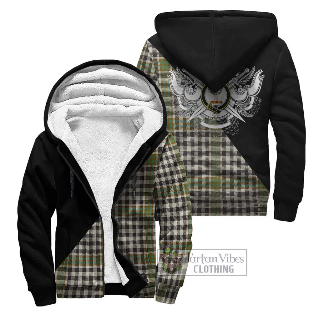 Burns Check Tartan Sherpa Hoodie with Family Crest and Military Logo Style