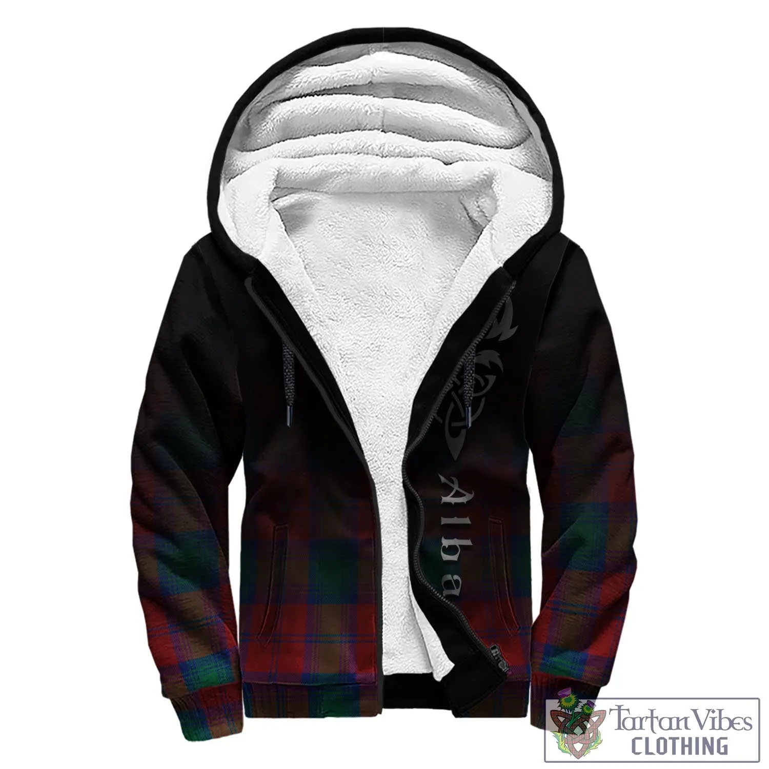Byres (Byses) Tartan Sherpa Hoodie Featuring Alba Gu Brath Family Crest Celtic Inspired