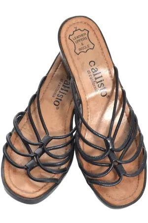 Callisto California Vintage Shoes Black Strappy Leather Sandals Size 7
