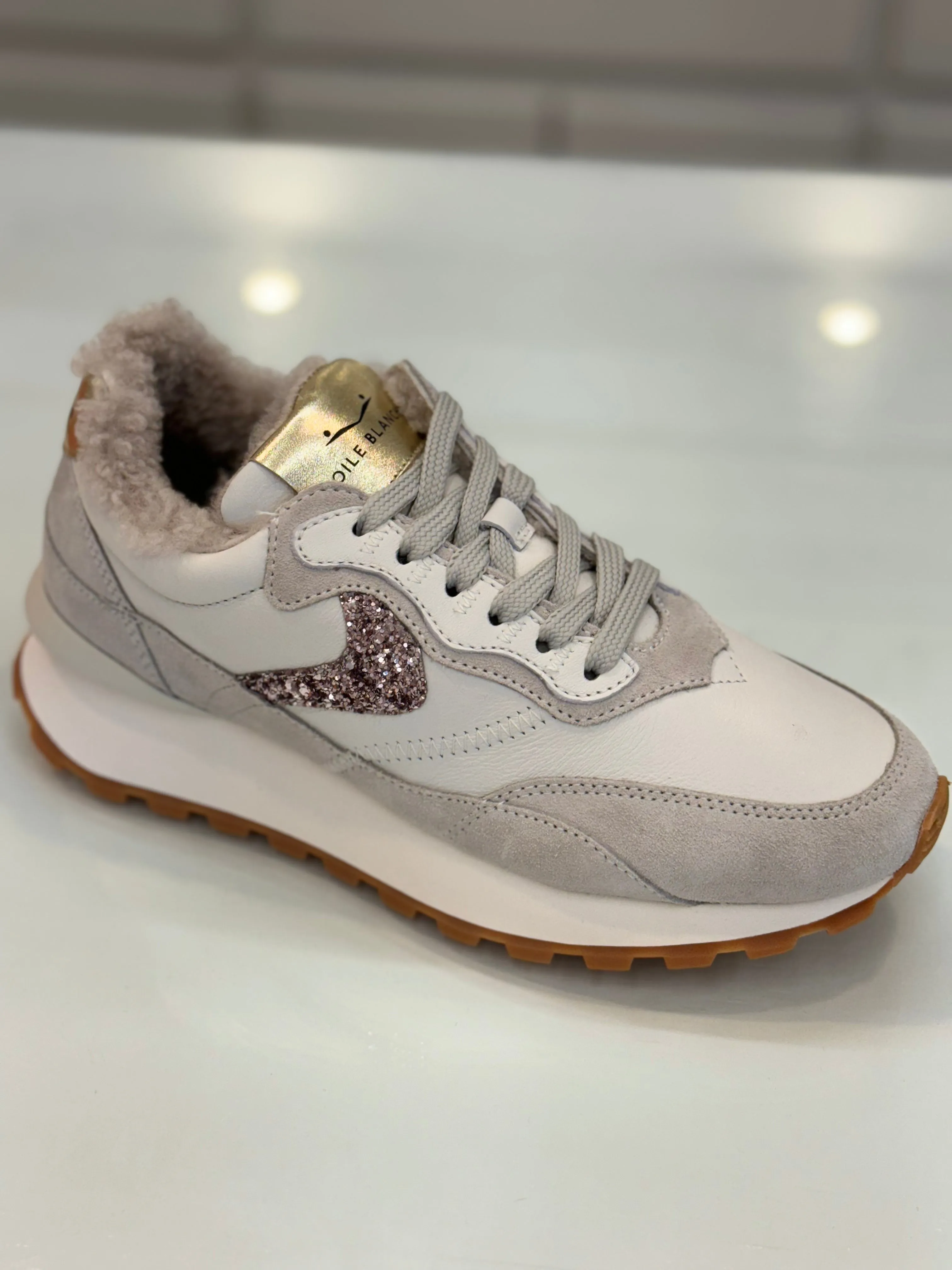 Voile Blanche - Qwark Fur Lined Sneaker in Ice White