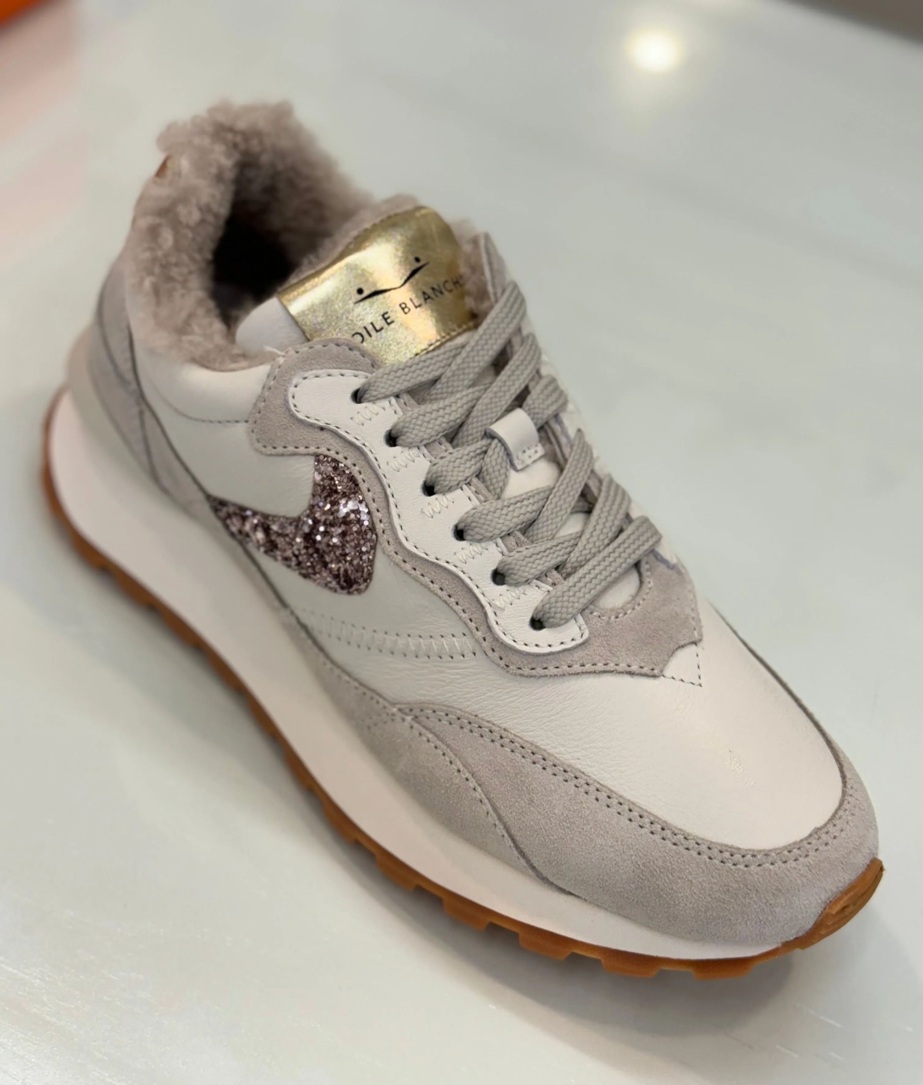 Voile Blanche - Qwark Fur Lined Sneaker in Ice White